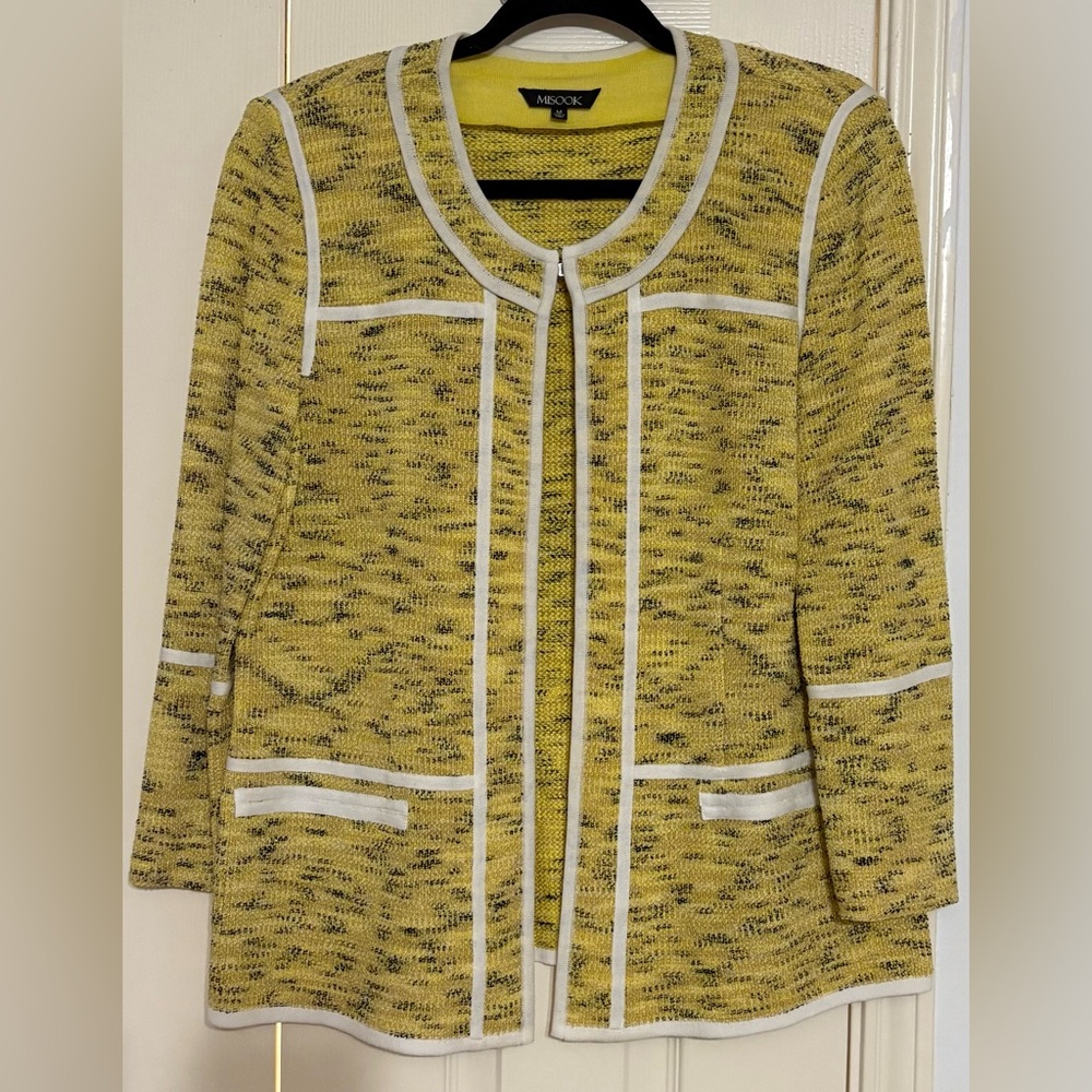 Misook Yellow Knit Jacket/Cardigan with White Accents
